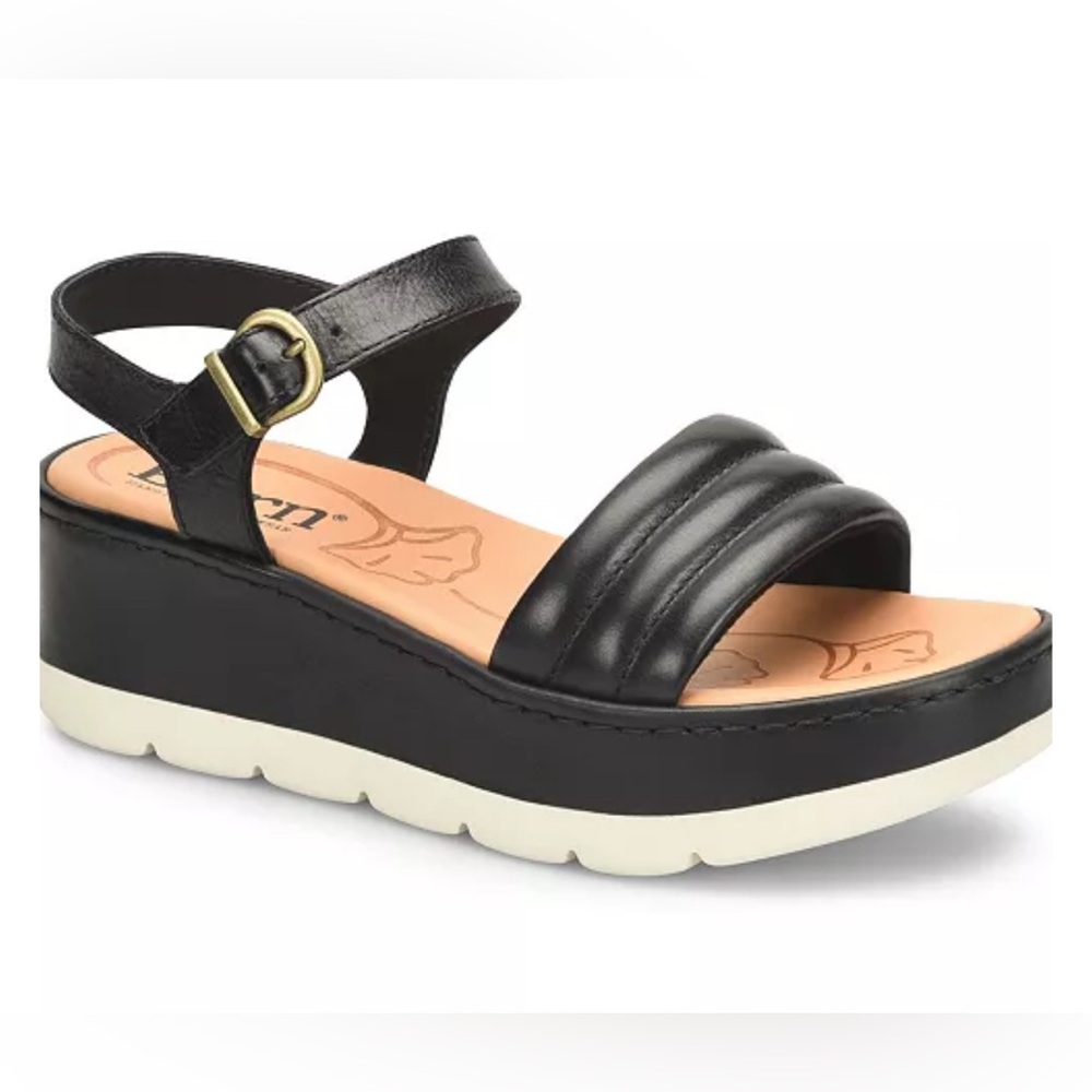 Børn Women's Sz 10M Black Faro Leather Ankle Strap Platform Sandals New in Box